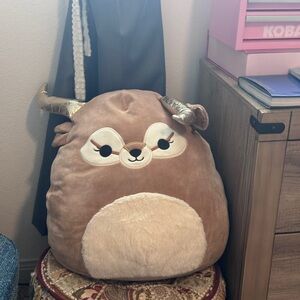 Squishmallows Brown & Cream Deer Plush Pillow
